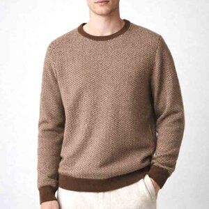 NWT J.Crew Cashmere Herringbone Crewneck Sweater Brown Tan Men's Size Large